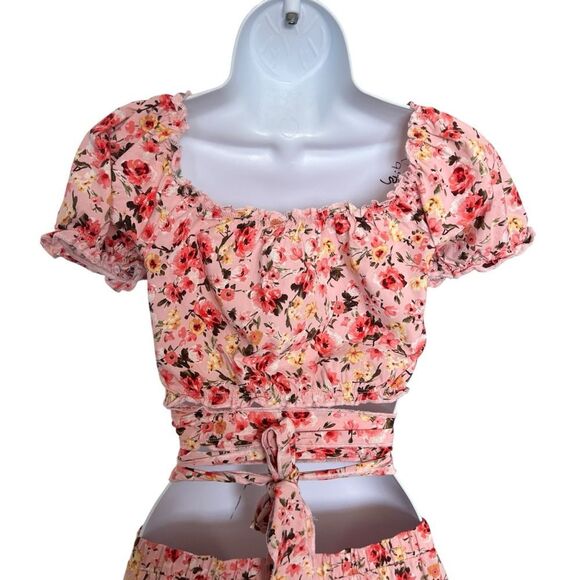 Bla Shé Pink Floral Two-Piece Crop Top & Skirt Set Top Sz S Skirt Sz M - Picture 5 of 7